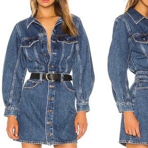 Agolde Denim Button-Up Dress with Balloon sleeves